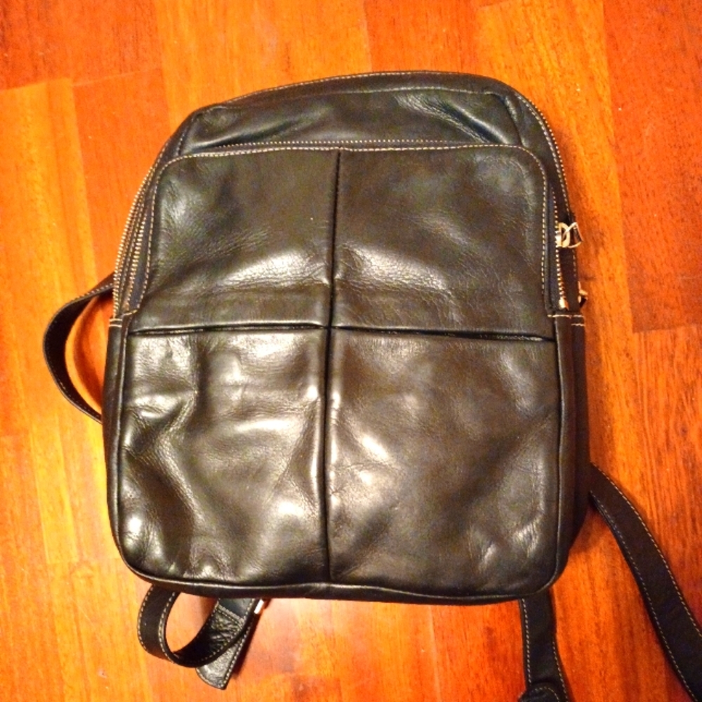 Perlina Soft Leather Black Back Pack Purse